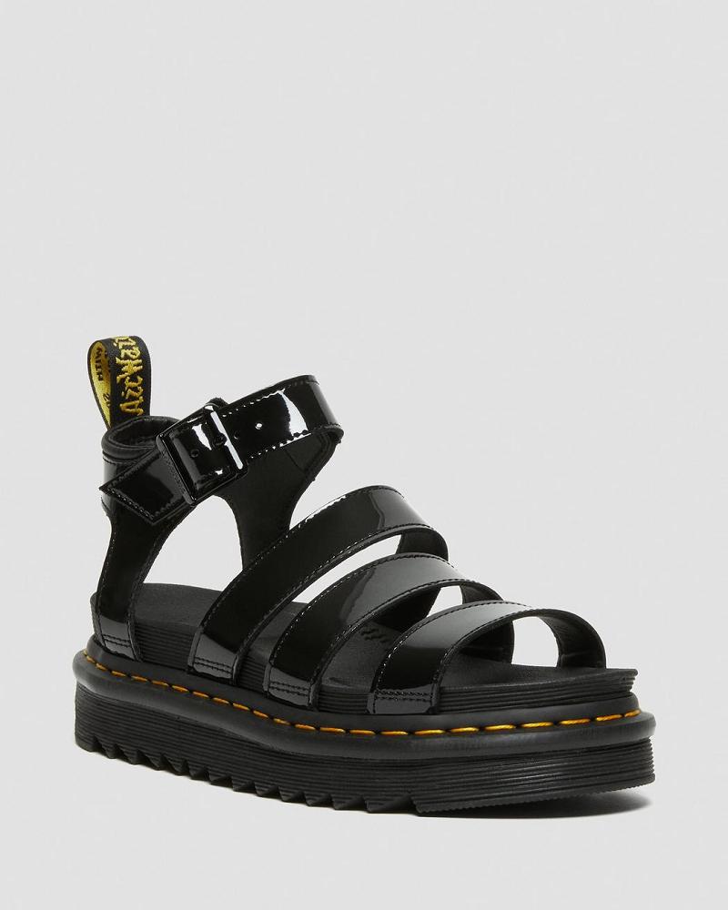 Sandalias Con Tiras Dr Martens Blaire Charol Cuero Mujer Negros | MX 464JPQ